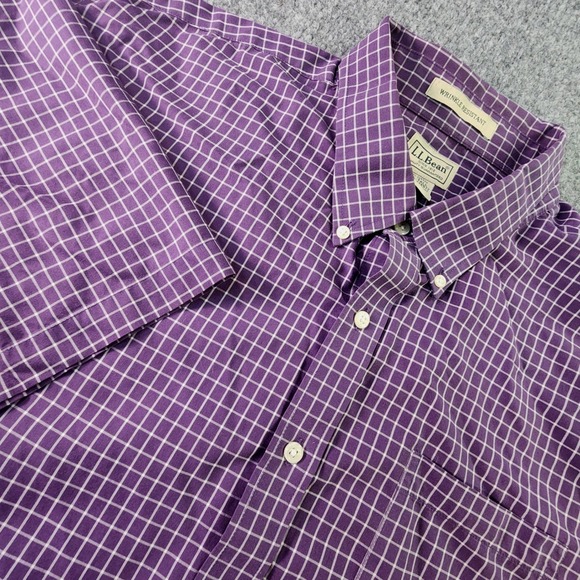 L.L. Bean Other - LL Bean Shirt Mens XXL Tall Purple White Check Button Down Wrinkle Resistant
